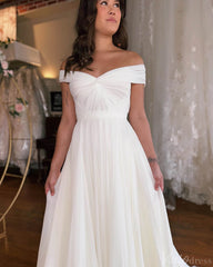 Ivory Off the Shoulder Wedding Dresses Chiffon Country Bridal Gown VW2220