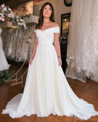 Ivory Off the Shoulder Wedding Dresses Chiffon Country Bridal Gown VW2220