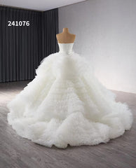 Ivory Ruffled Overskirt Wedding Gowns Strapless Quinceanera Dress 241076