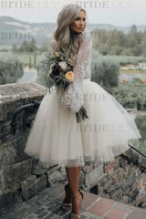 Blue Simple Wedding Dress A Line Designed Neckline Lace Tulle Bridal Gowns