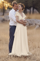 Simple Wedding Dress A Line Designed Neckline Sleeveless Applique Chiffon Bridal Gowns