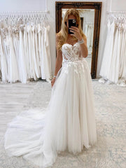 Ivory Strapless Lace Applique Wedding Dresses Floral Country Bridal Gown AW1019