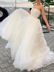 Ivory Strapless Ruched Wedding Dresses Outdoor Bridal Gown VW2167