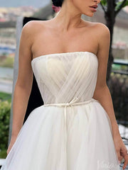 Ivory Strapless Ruched Wedding Dresses Outdoor Bridal Gown VW2167