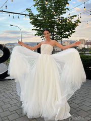 Ivory Strapless Ruched Wedding Dresses Outdoor Bridal Gown VW2167
