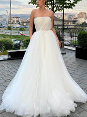 Ivory Strapless Ruched Wedding Dresses Outdoor Bridal Gown VW2167