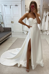 Strapless Sweetheart Satin Wedding Dress with Front Split