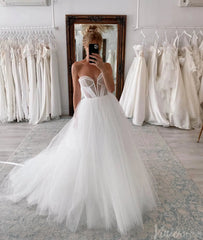 Ivory Strapless Sweetheart Wedding Dresses Tulle Country Bridal Gown AW1001