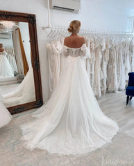 Ivory Strapless Sweetheart Wedding Dresses with Slit Removable Sleeve Bridal Gown AW1002
