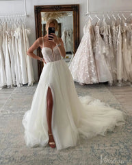 Ivory Strapless Sweetheart Wedding Dresses with Slit Removable Sleeve Bridal Gown AW1002