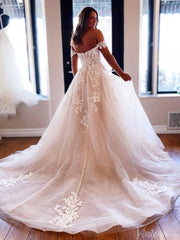 Ivory Sweetheart Lace Applique Wedding Dresses Off the Shoulder Bridal Gown VW2178