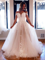 Ivory Sweetheart Lace Applique Wedding Dresses Off the Shoulder Bridal Gown VW2178
