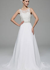 Ivory Wedding Dress Illusion Rhinestone Lace Satin Wedding Gown