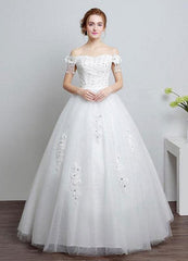 Ivory Wedding Dress Off The Shoulder Lace Ball Gown Beaded Floor Length Bridal Dress With Rhinestone