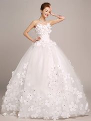Ivory Wedding Dresses Princess Ball Gowns Bridal Dress 3D Flowers Strapless Beaded Women Pageant Dresses