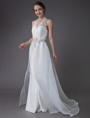 Ivory Wedding Jumpsuits Halter V Neck Rhinestones Backless Culottes Bridal Dress Exclusive