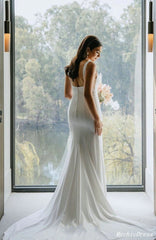 Long Simple Square Satin Ivory Wedding Dresses UK Mermaid