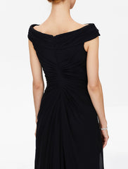 Aimishang Sheath / Column Mother of the Bride Dress Furcal Off Shoulder Floor Length Chiffon Short Sleeve No with Pleats Split Front