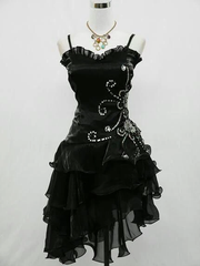 A Line Black Ruffle Short Prom Dress Homecoming Dresses