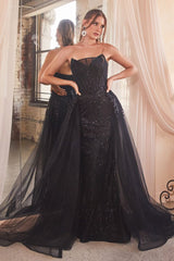 Cinderella Divine J858 Long Formal Glitter Overskirt Gown
