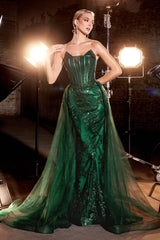Cinderella Divine J858 Long Formal Glitter Overskirt Gown