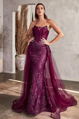 Cinderella Divine J858 Long Formal Glitter Overskirt Gown