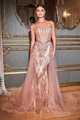 Cinderella Divine J858 Long Formal Glitter Overskirt Gown