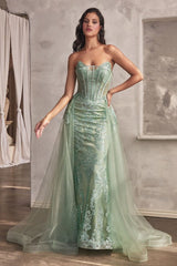 Cinderella Divine J858 Long Formal Glitter Overskirt Gown