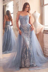 Cinderella Divine J858 Long Formal Glitter Overskirt Gown
