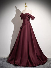 Simple Off The Shoulder Burgundy Long Prom Dress Outfit Wedding Guest