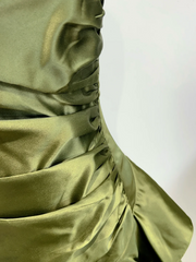 Elegant Green Long Prom Dress Ruffle Evening Gowns Open Back