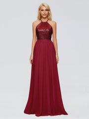 Jasmine A-line Halter Sequins Prom Dresses