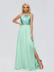 Jasmine A-line Halter Sequins Prom Dresses