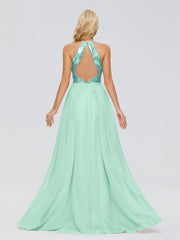 Jasmine A-line Halter Sequins Prom Dresses