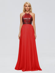 Jasmine A-line Halter Sequins Prom Dresses