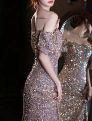 Mermaid / Trumpet Prom Dresses Elegant Dress Wedding Guest Prom Floor Length Short Sleeve Sweetheart Lace with Sequin