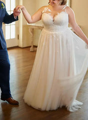 A-line/Princess V-neck Large Sticker Lace Wedding Dress Plus Size Beautiful