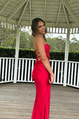 Jeni | Sage Scoop Neck Satin Mermaid Long Prom Dress with Slit