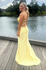 Jeni | Sage Scoop Neck Satin Mermaid Long Prom Dress with Slit