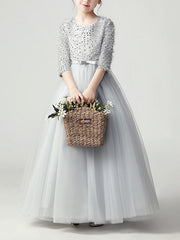 Jewel Feathers Sequins A-Line Flower Girl Dress