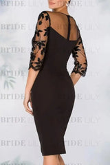 Jewel Neck Column Floral Lace Mother of the bride Dresses Half Sleeves