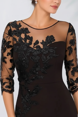 Jewel Neck Column Floral Lace Mother of the bride Dresses Half Sleeves
