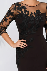 Jewel Neck Column Floral Lace Mother of the bride Dresses Half Sleeves