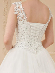 Jewel Neck Sleeveless Wedding Dresses White Tulle Lace Floor Length Bride Dresses