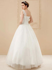 Jewel Neck Sleeveless Wedding Dresses White Tulle Lace Floor Length Bride Dresses