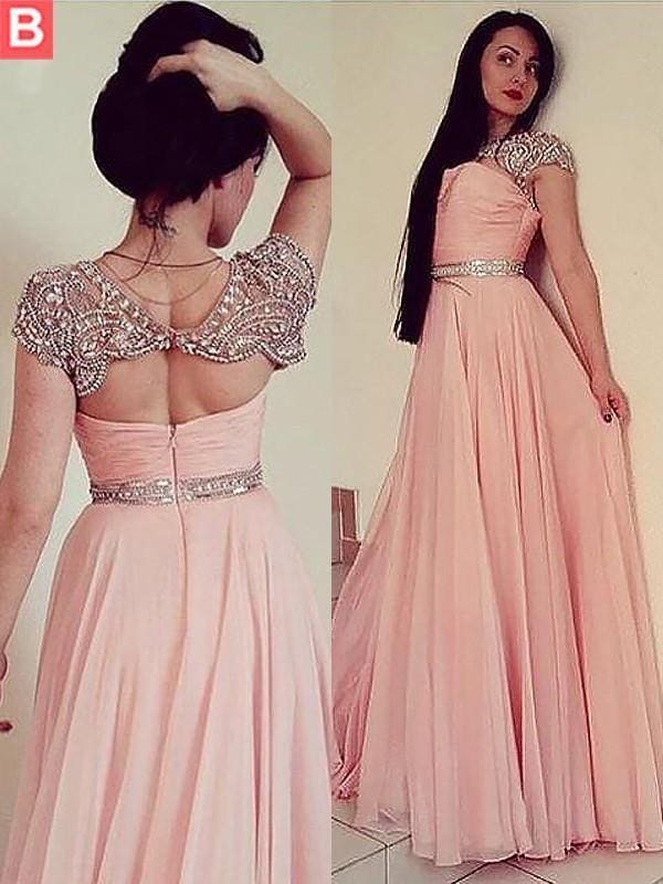 Jewel Sleeveless Floor-Length A-line With Beading Chiffon Dresses
