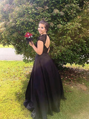 Jewel Sleeveless Floor-Length A-line With Beading Satin Dresses