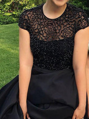 Jewel Sleeveless Floor-Length A-line With Beading Satin Dresses