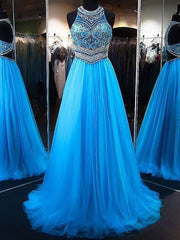 Jewel Sleeveless Sweep/Brush A-line Train With Beading Tulle Dresses
