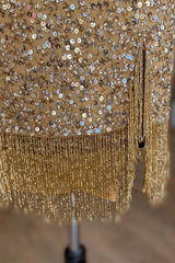 Black Sequins Halter Tassel Mini Party Dress